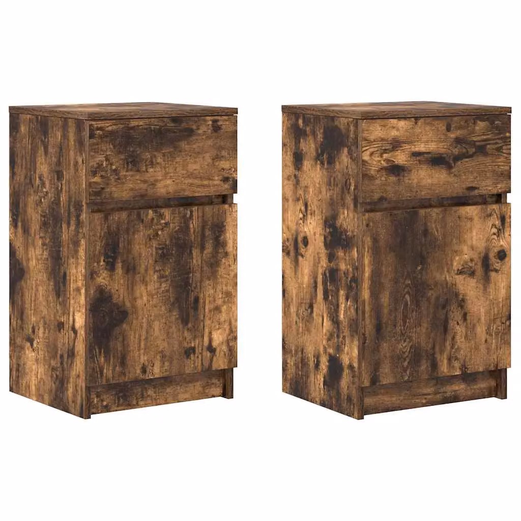 Berkfield Home Set of 2 Bedside Cabinets in Smoked Oak, W/D/H: 39 x 35 x 65 cm – 2