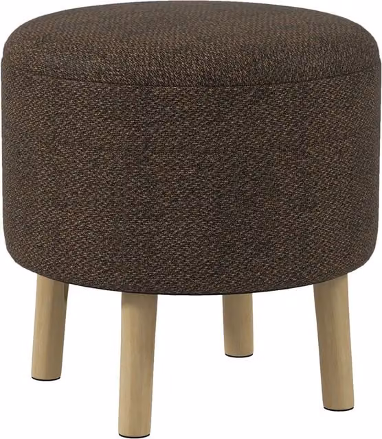 HOMCOM Round Linen Fabric Ottoman Stool with Storage and Padded Seat in Cream White – 1