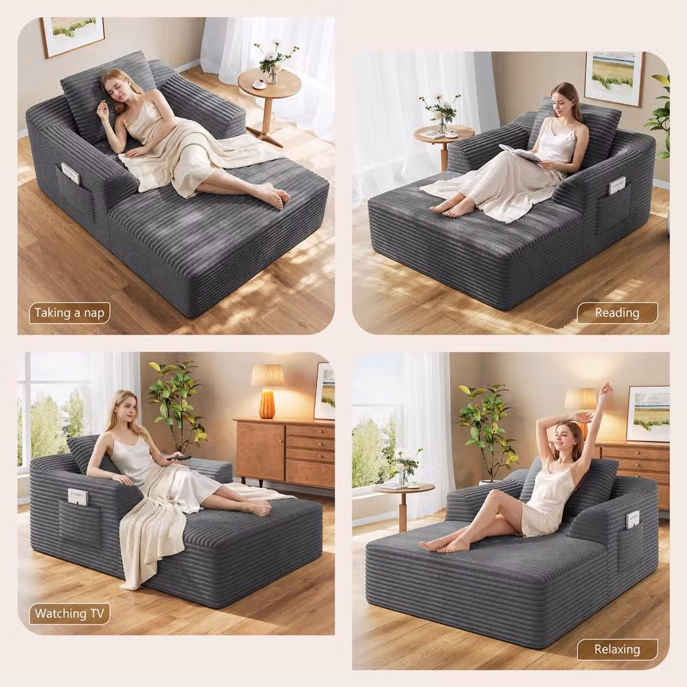 Dprodo Modular High Density Foam Chaise Lounge Sofa in Grey Striped – 7