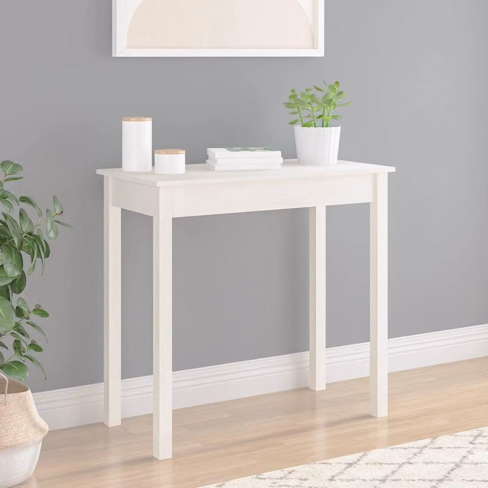 Berkfield Home Rustic White Solid Wood Pine Console Table W: 80 cm, D: 40 cm, H: 75 cm – 2