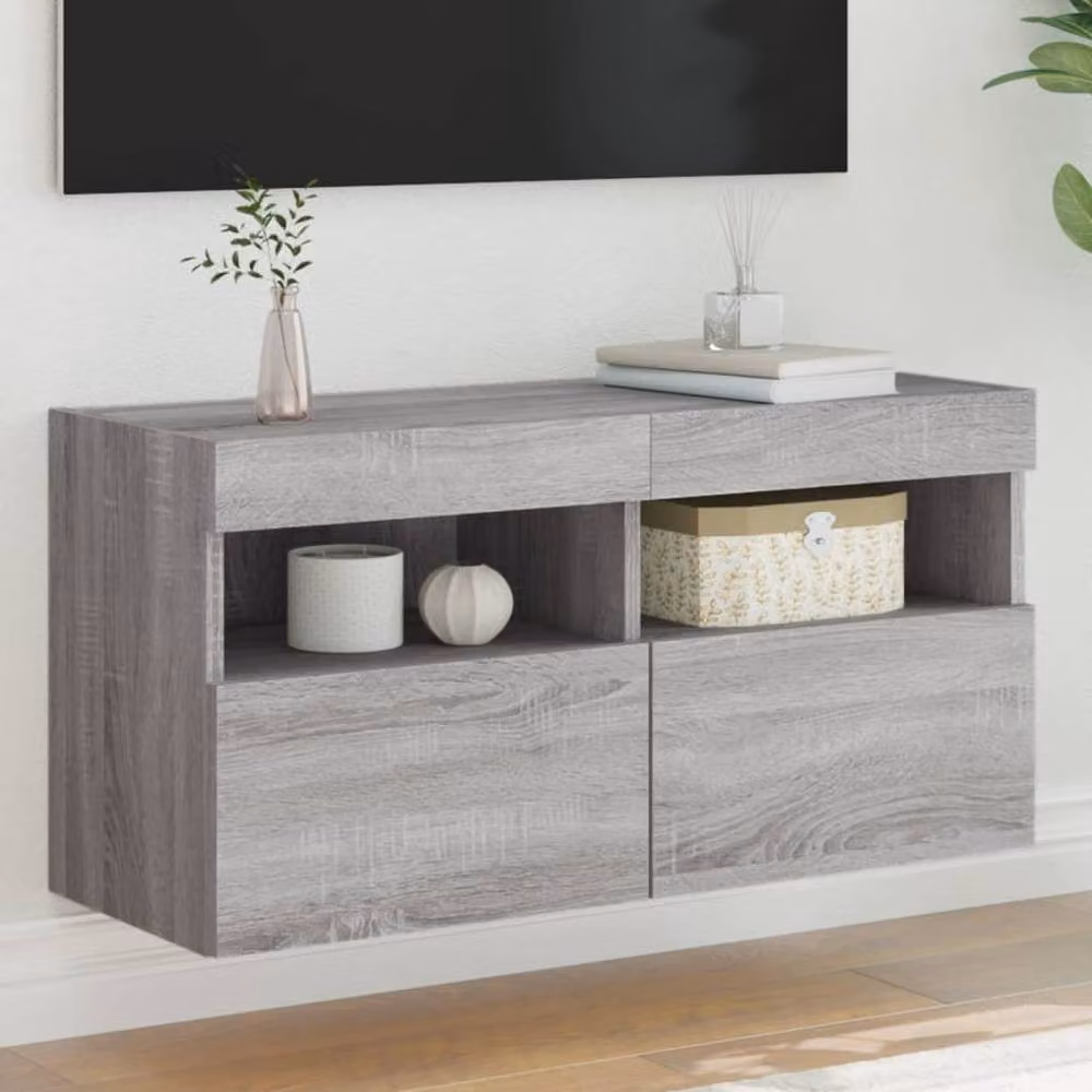 Berkfield Home Modern Wall Mounted TV Cabinet with Integrated LED Lights in Grey Sonoma, W/D/H: 80 x 40 x 30 cm – 2