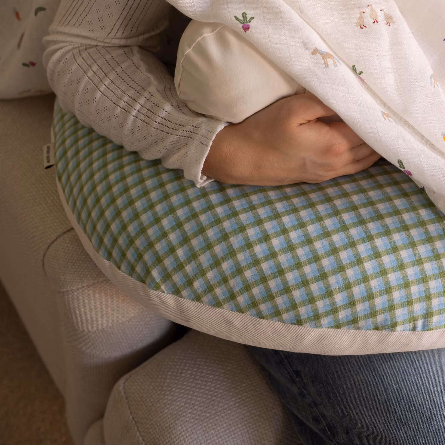 Avery Row Organic Cotton U-Shaped Nursing Pillow in Green Greenhouse Gingham – 2