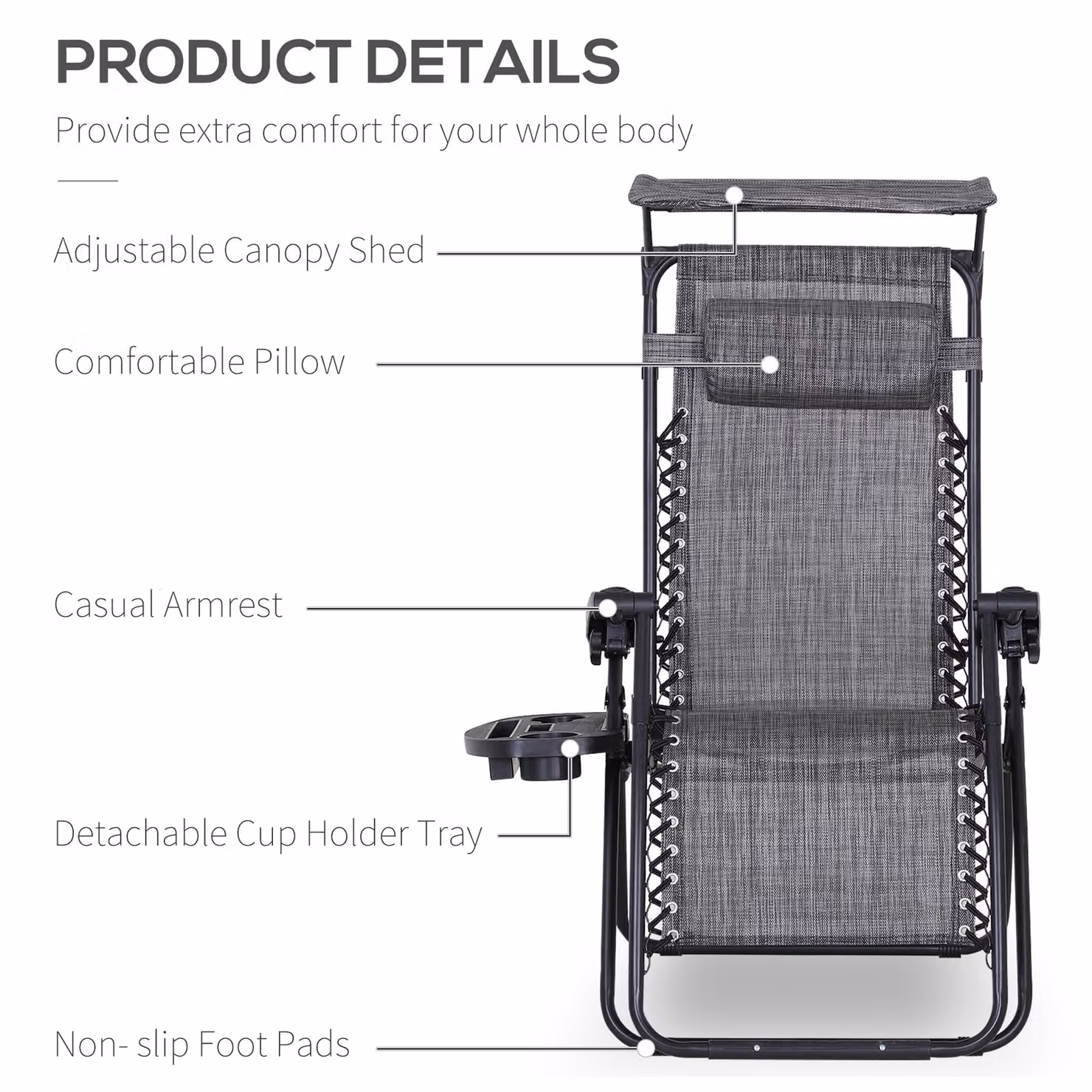 Outsunny 2 Piece Set of Foldable Zero Gravity Reclining Garden Sun Loungers with Adjustable Headrests, Armrests and Cup Holders – 4