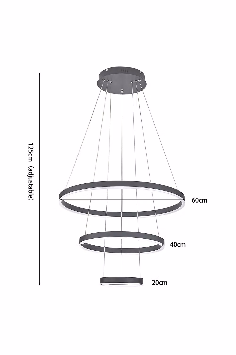 Living and Home Black Multicolour 3 Light Round LED Ring Pendant Light with Remote Control and Dimmable Height Adjustment – 3