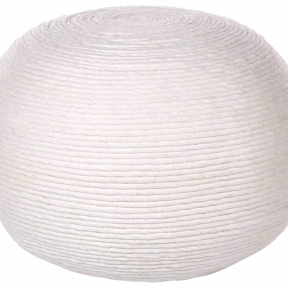 Wyld and Coco White Handwoven Wool Pouf, Round Boho Ottoman, Diameter: 50 cm – 2