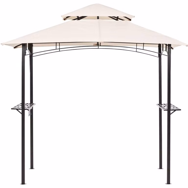 Wyld and Coco Beige Fabric Garden Pavilion with Black Powder Coated Steel Frame, H 245 x W 148 x D 148 cm