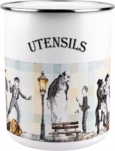 Purely Home Oliver Twist Round Metal Kitchen Utensil Holder in Multicolour and White