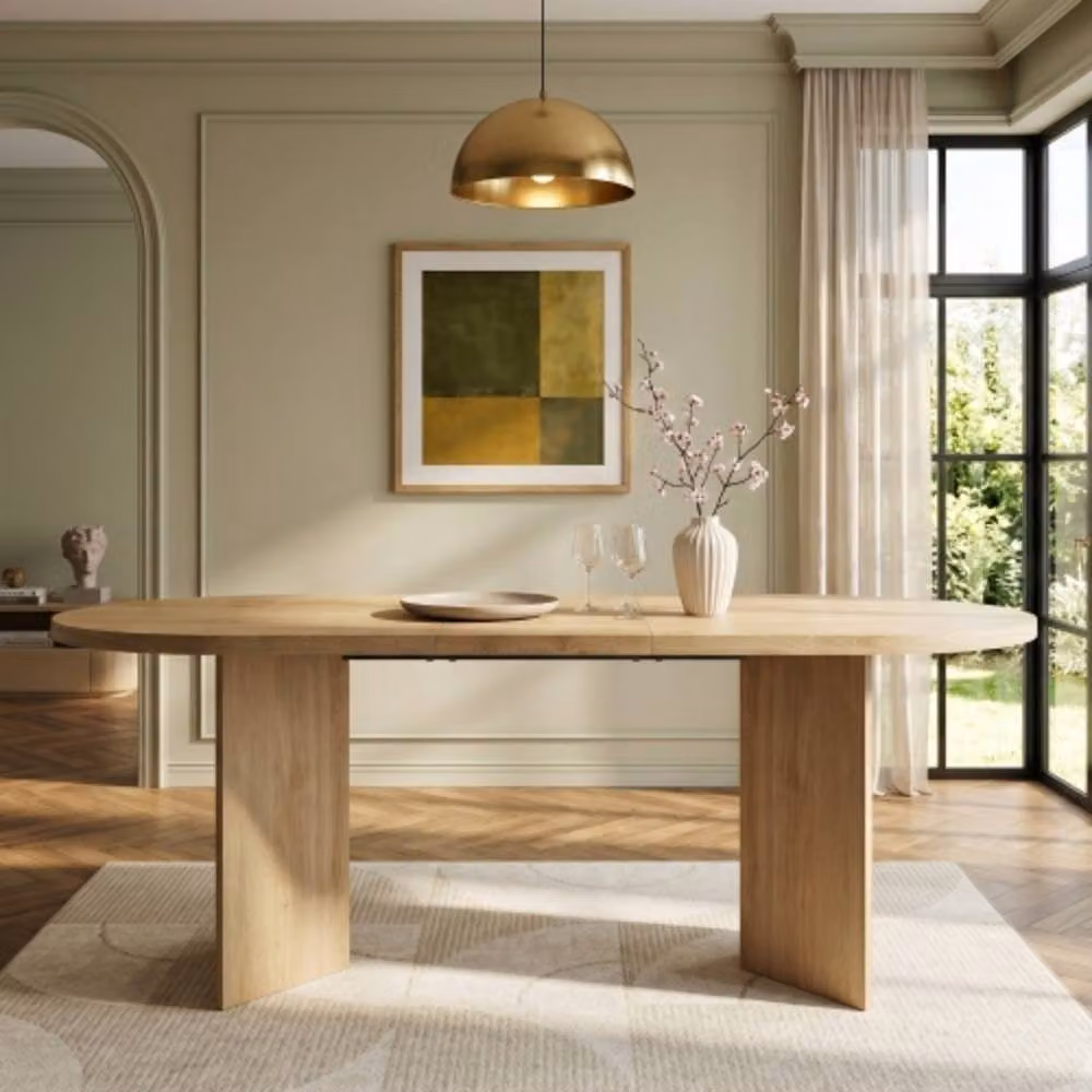 BTM Oval Dining Table in Natural Oak, 180 cm, 6-8 Seater with Double Pedestal – 3