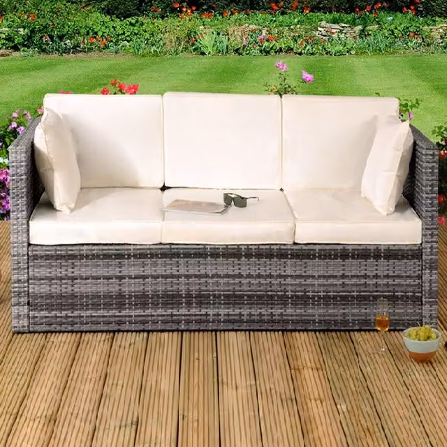 Comfy Living Modern Grey Rattan Sun Lounger Storage Sofa with Cover