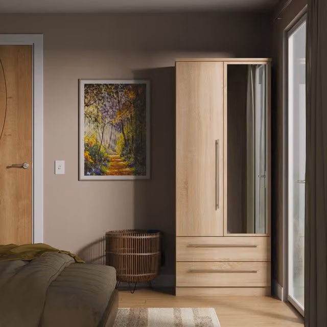 Sherwood Ready Assembled 2 Door 2 Drawer Mirrored Wardrobe in Bardolino Oak