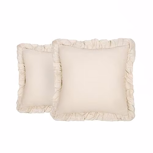 OHS Plain Faux Linen Frill Cushion Covers, 2 Pack, Light Beige, W/D/H: 45 x 45 x 45 cm
