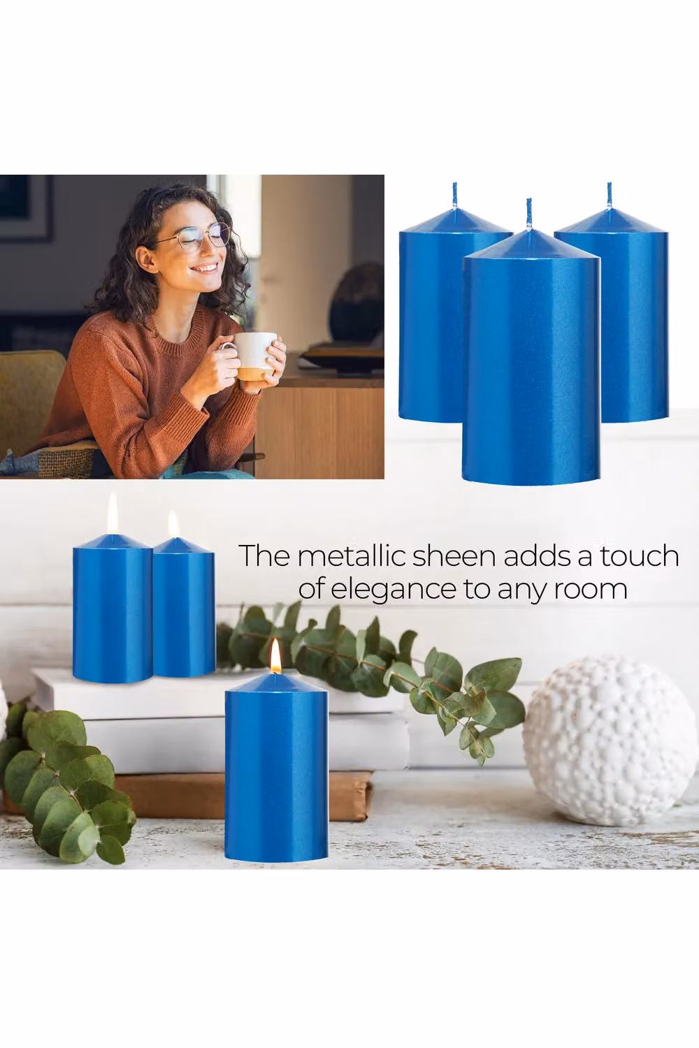 Deco Express Unscented Pillar Candle Set, Pack of 3, Metallic Blue – 8