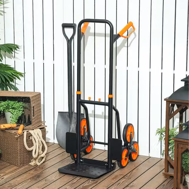 DURHAND 6-Wheel Foldable Steel Load Cart in Black and Orange