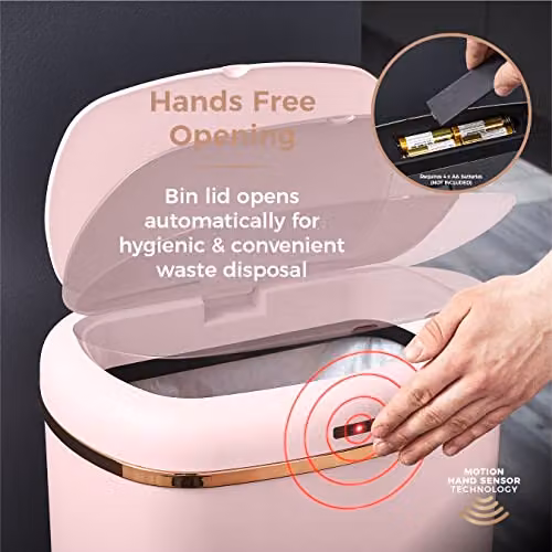 Tower T838010PNK Cavaletto Square Sensor Bin, 58L, Pink and Gold Metal – 3