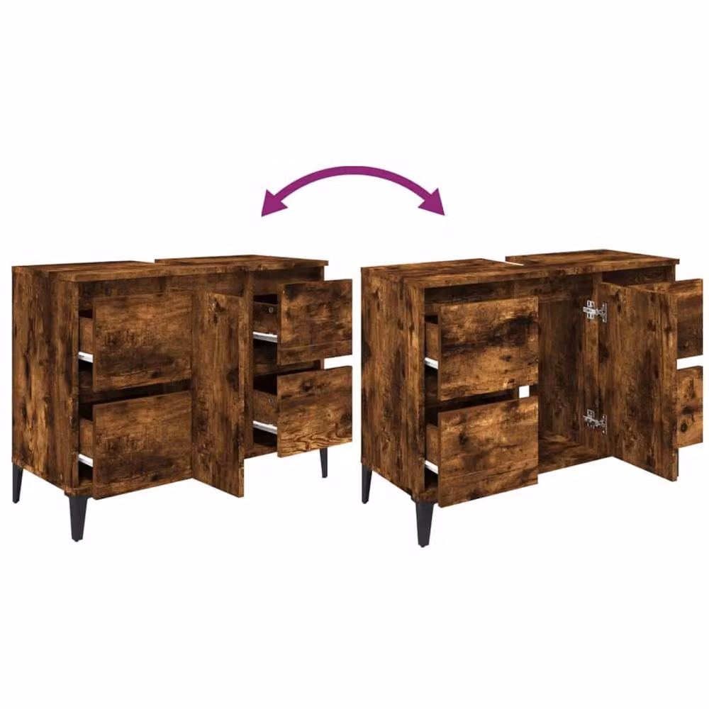 Berkfield Home Smoked Oak Sink Cabinet in Brown, W/D/H: 80 x 33 x 60 cm – 6