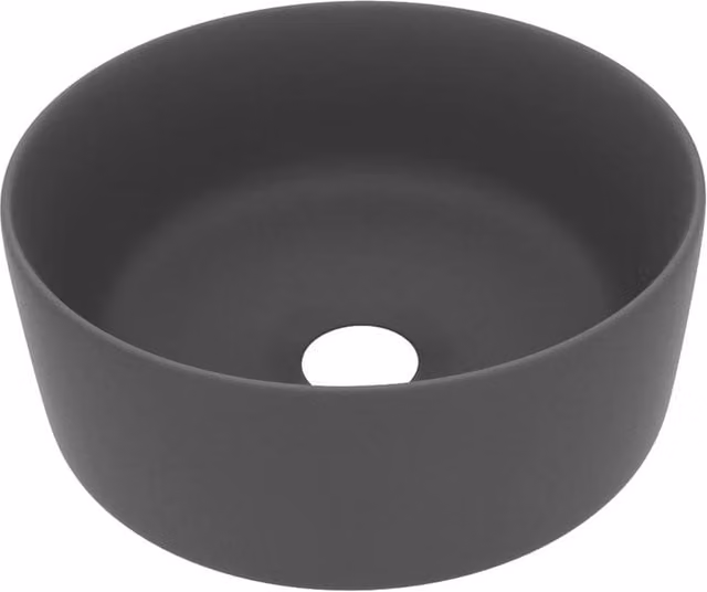 Berkfield Home Luxury Round Ceramic Wash Basin in Matt Dark Grey, W/D/H: 40 x 40 x 15 cm – 1