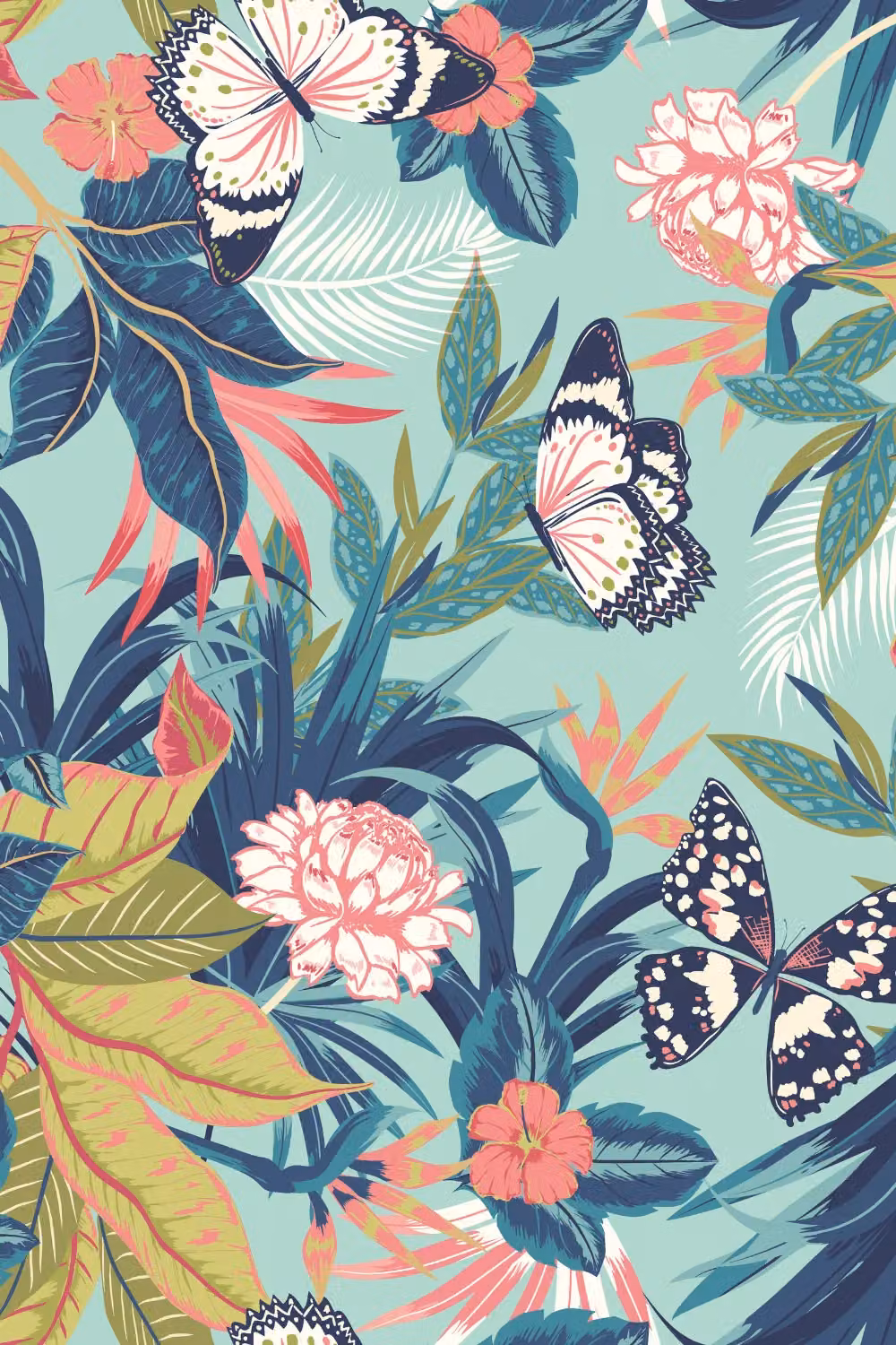 Hoopla Walls Paradise Matt Wallpaper in Aqua with Botanical and Floral Patterns – 2