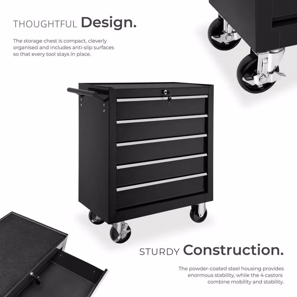 tectake Lockable and Rollable Metal Tool Chest in Black – 3