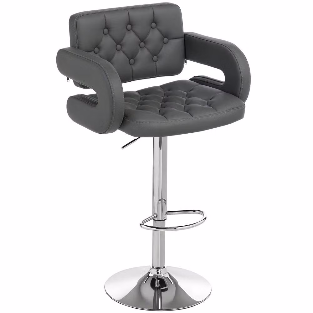 Wyld Haus Sacorte Grey Faux Leather Adjustable Swivel Bar Stool with Armrests – 2