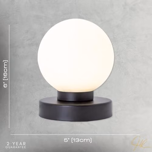 Happy Homewares Modern White Glass Sphere Table Lamp with Black Metal Base, H 16 cm x W 13 cm x D 13 cm – 3
