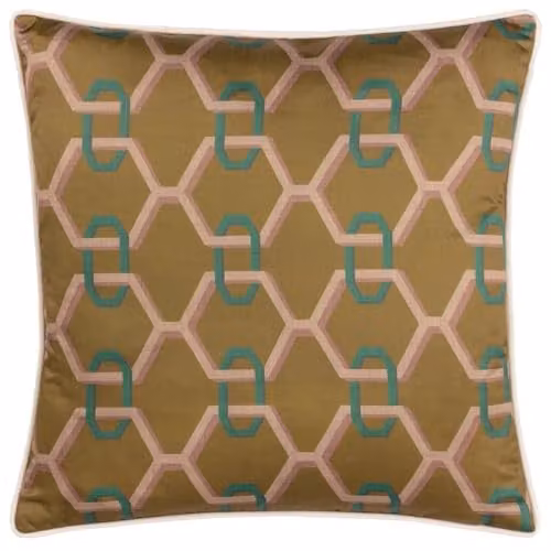 Paoletti Carnaby Chain Geometric Satin Cushion in Bronze, W/D/H: 45 x 45 x 45 cm
