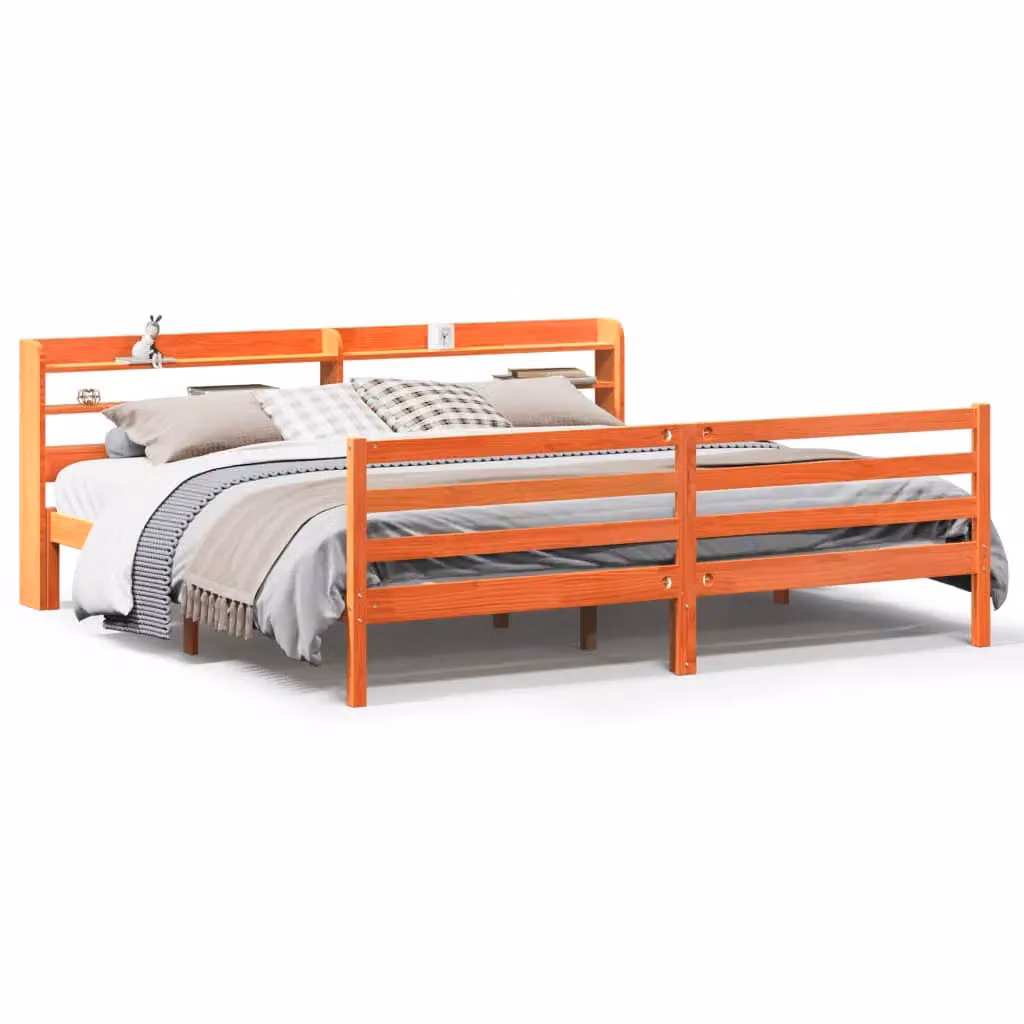 Berkfield Home Rustic Solid Wood Pine Bed Frame in Wax Brown, 200 x 200 cm – 2