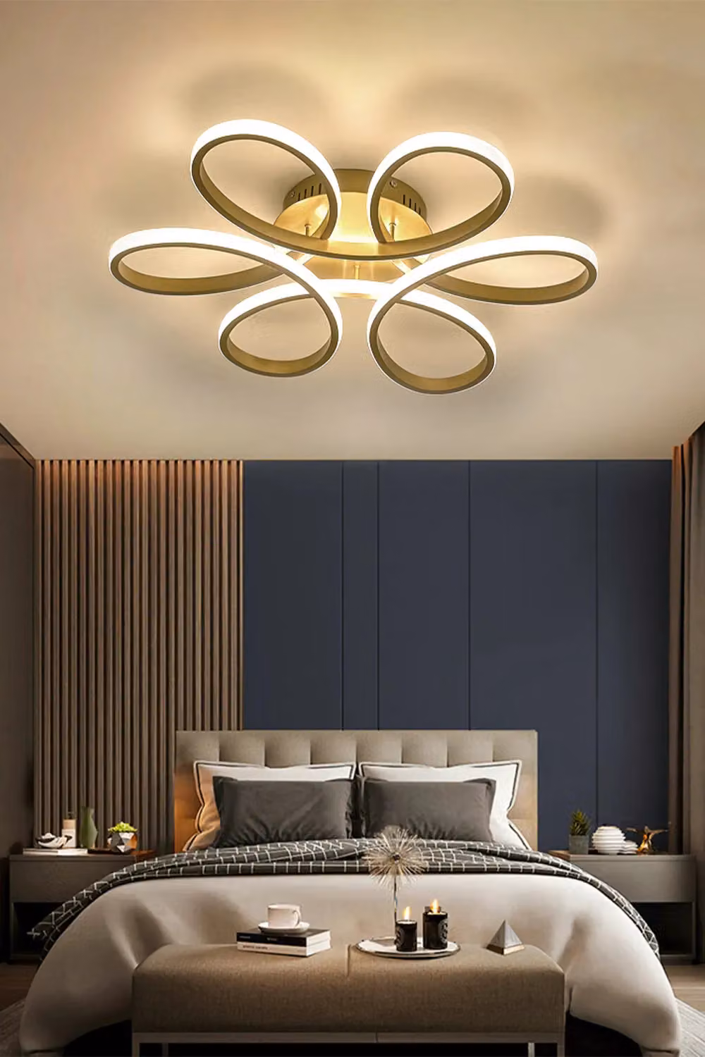 Living and Home 65W Modern Gold Acrylic Petal LED Semi Ceiling Light with Remote Control – 2