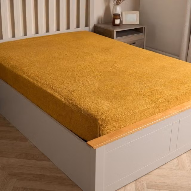 Brentfords Teddy Fleece Thermal Fitted Bed Sheet, Yellow, W: 140 cm, L: 200 cm