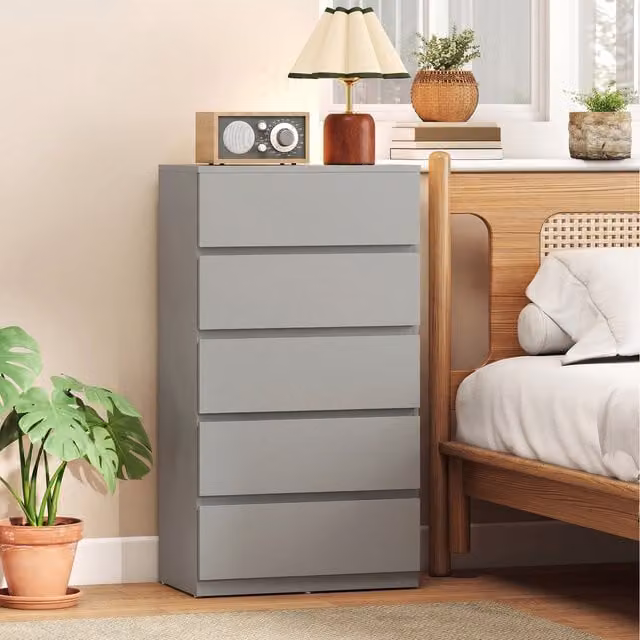 HOMCOM Grey Modern Chest of Drawers with Soft Closing Mechanism, W: 100 cm, D: 34 cm