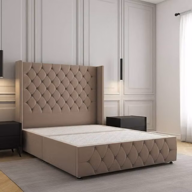 REGIONAL FURNISHINGS Plush Velvet Divan Bed with 54 inch Headboard and Footboard in Bronze, Small Double, W/D/H: 120 x 200 cm