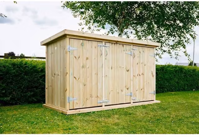 The Garden Village Mitton Large Timber Garden Store in Natural Wood, W227 x D96 x H123 cm