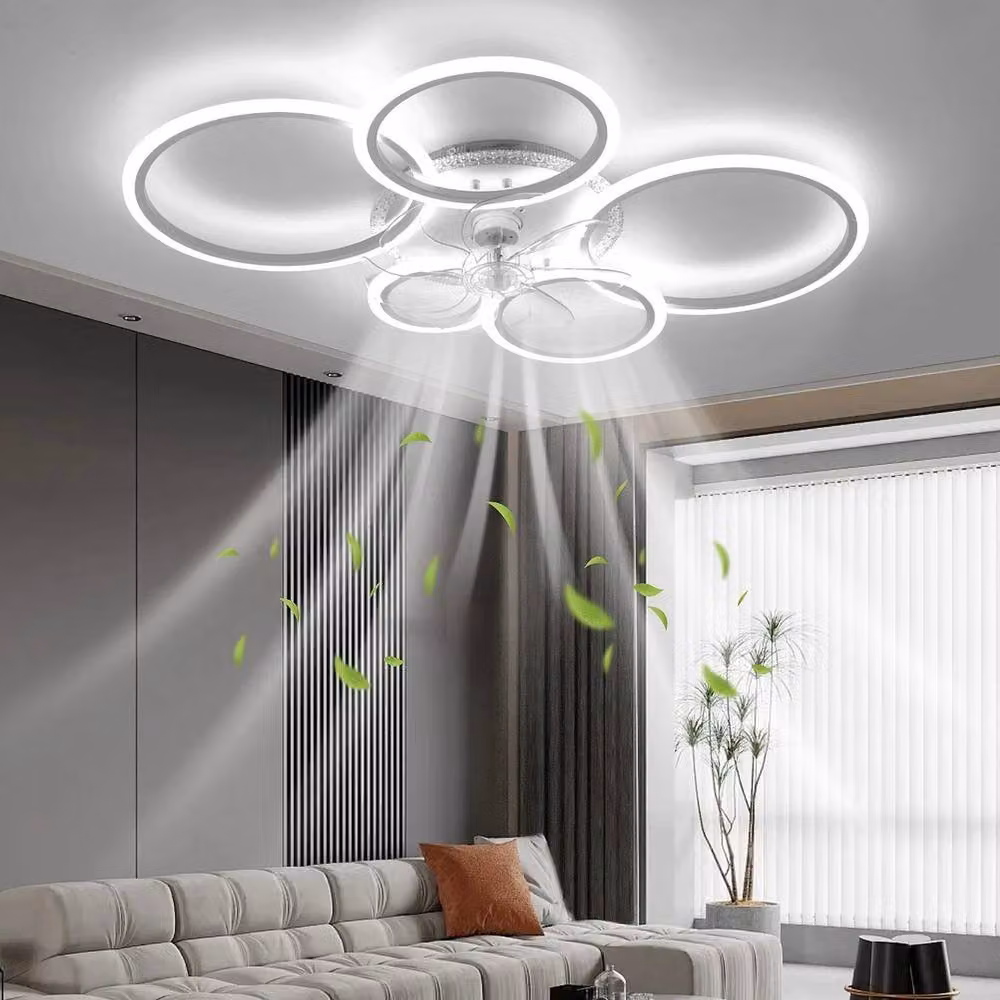 NESTLUNE Modern Dimmable RGB LED Ceiling Fan with Light in White – 3