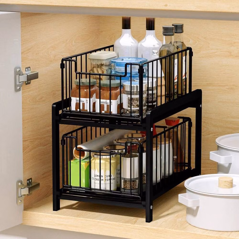 KORVIXA Black 2-Tier Metal Under Sink Organizer Shelf for Kitchen and Bathroom, W: 50 cm – 2