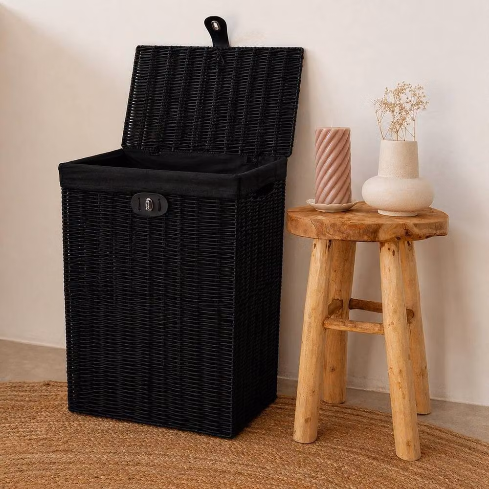 FLAVORA Black Wicker Lidded Laundry Hamper – 4
