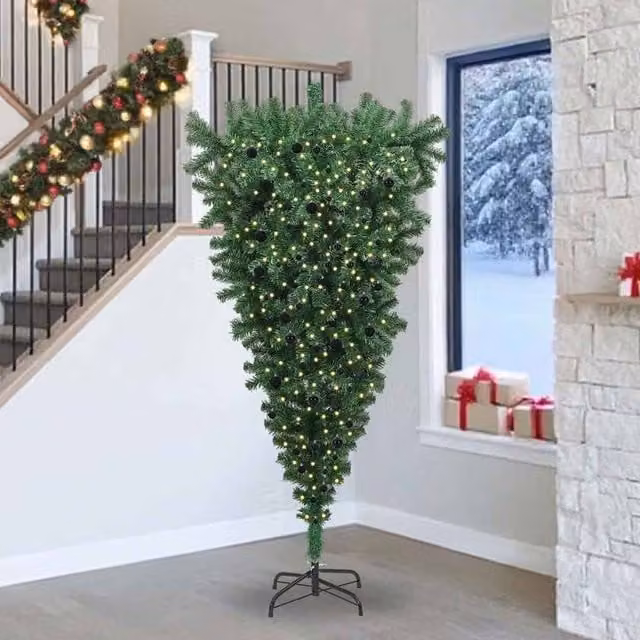 Berkfield Home Green Tabletop Upside-down Artificial Pre-lit Christmas Tree with Ball Set – 1