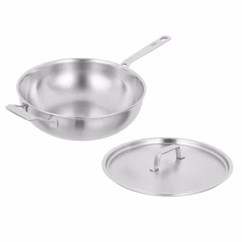 Kuhn Rikon Culinary Fiveply Uncoated Stainless Steel and Aluminium Wok with Lid, Silver, Diameter: 24 cm – 1