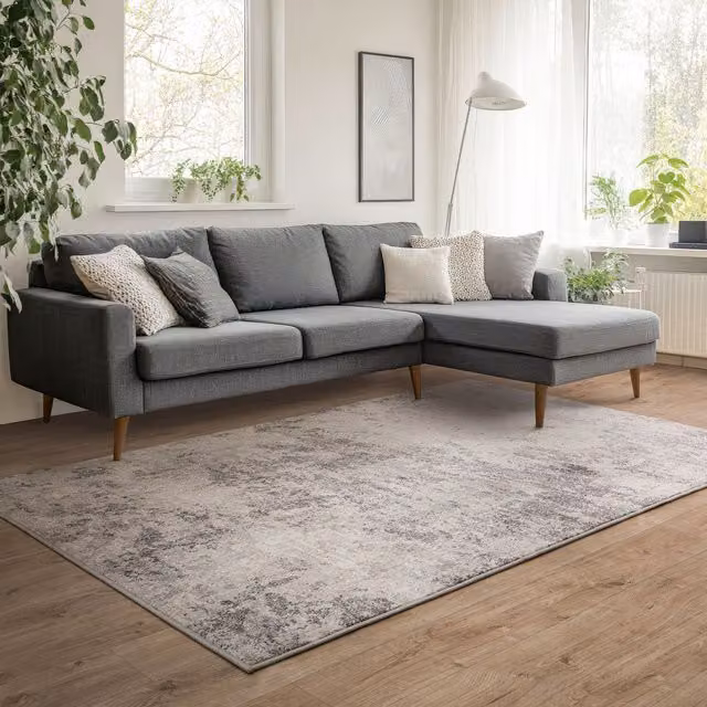 The Rug Edit Abstract Modern Woven Living Area Rug in White, Grey and Yellow, W: 160 cm, L: 220 cm