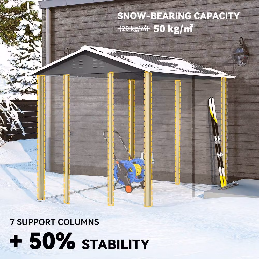 Rolipo Metal Garden Shed with Sloped Roof, Window and Lockable Door, Dark Grey, W: 274.3 cm, D: 182.9 cm, H: 208.0 cm – 5
