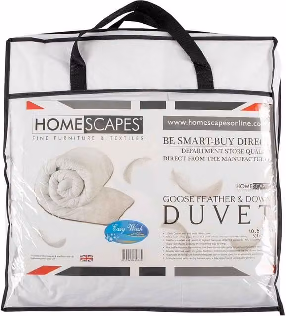 Homescapes Kids 10.5 Tog Goose Feather and Down Duvet in White, Cot Bed Size