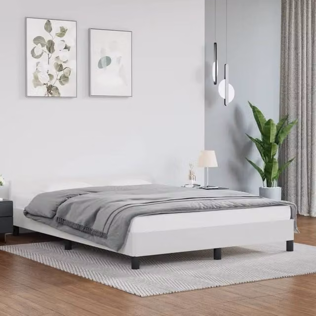 Berkfield Home Upholstered Double Bed Frame with Headboard in White Faux Leather W: 135 cm, L: 190 cm – 1