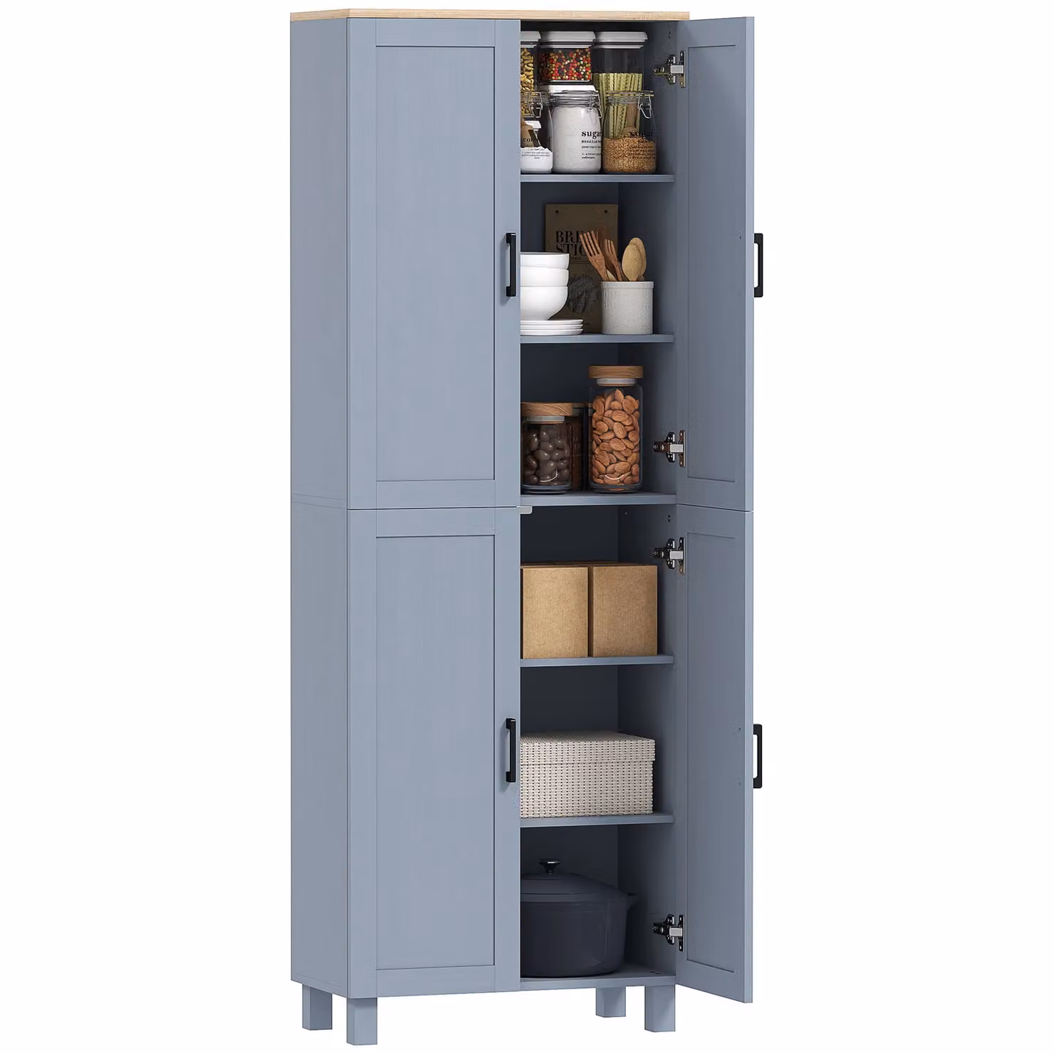 HOMCOM Modern Grey Kitchen Cupboard Storage Cabinet with 4 Shelves and Hinged Doors – 2
