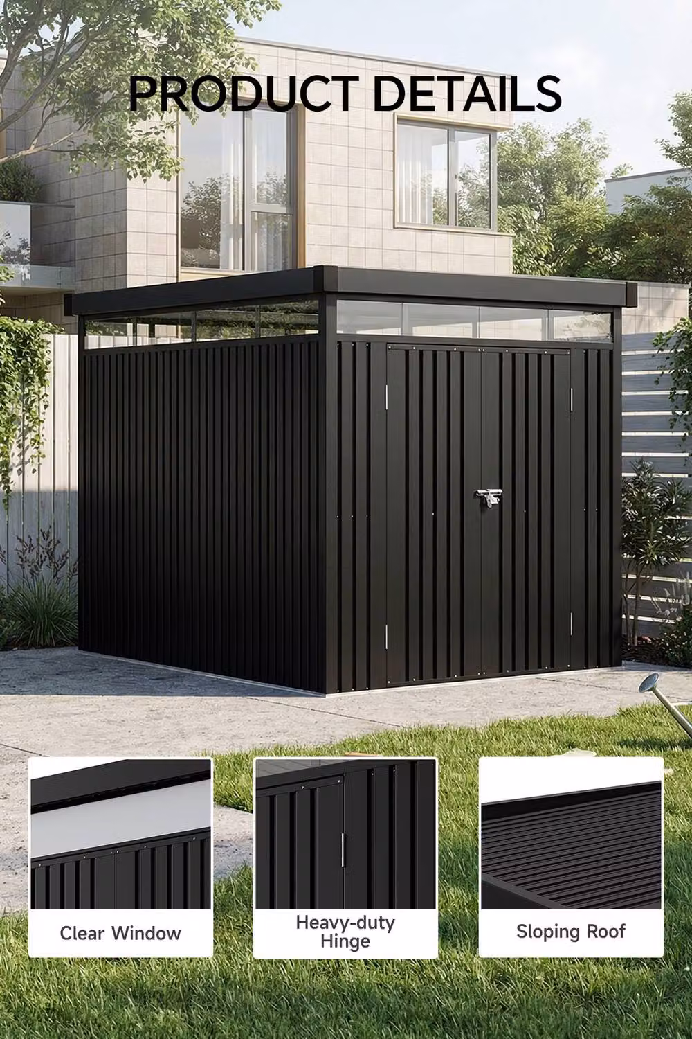 Garden Sanctuary Black Galvanised Steel Double Door Garden Tool Shed W/D/H: 2.6 x 2 x 2 m – 4