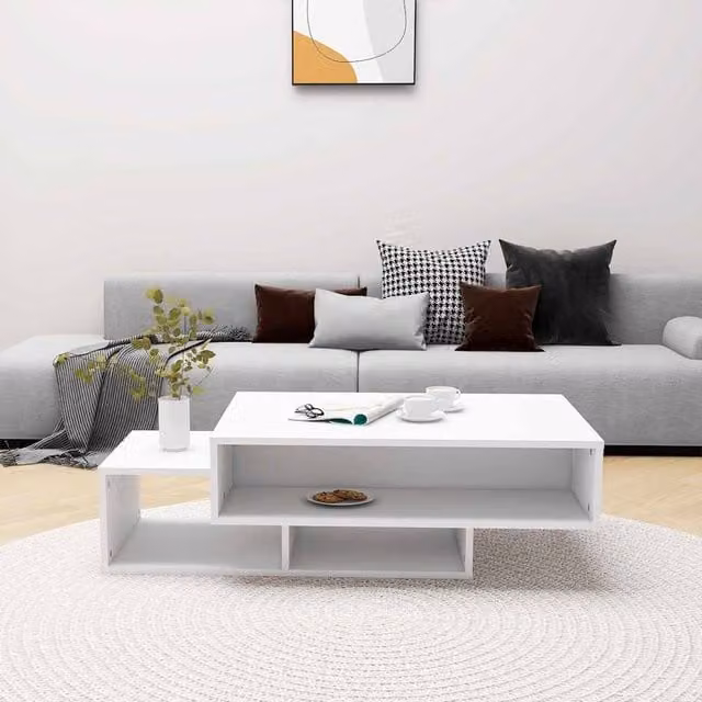 Berkfield Home White Decorative Coffee Table in Engineered Wood, W/D/H: 105 x 55 x 32 cm