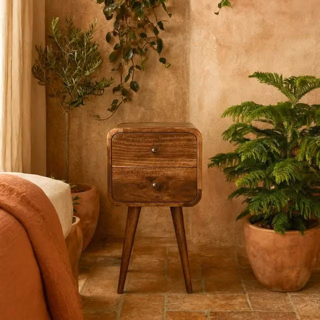 Wyld Haus Peschiera Mini Curved Bedside Table in Grey Washed Brown Mango Wood W/D/H: 30 x 30 x 55 cm