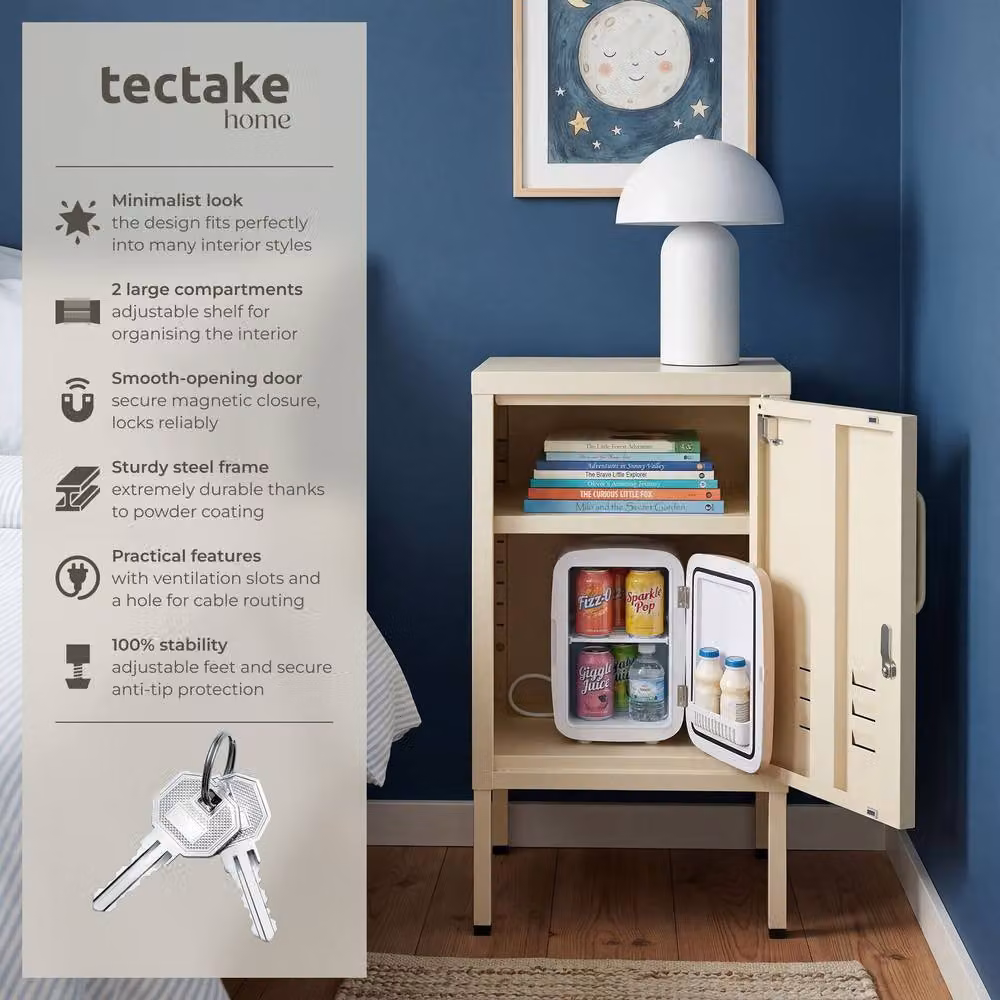 tectake Minimalist Metal Bedside Table in Beige – 2