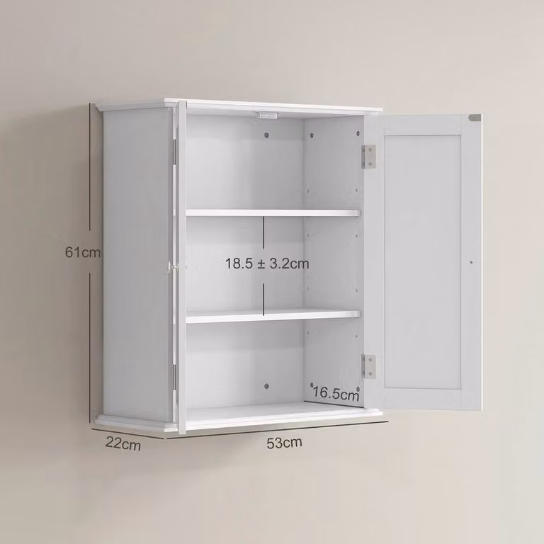 KORVIXA White Lacquered Wall-Mounted Bathroom Cabinet with Internal Shelves and Hinged Doors W/D/H: 61.0 x 53.0 x 0 cm
