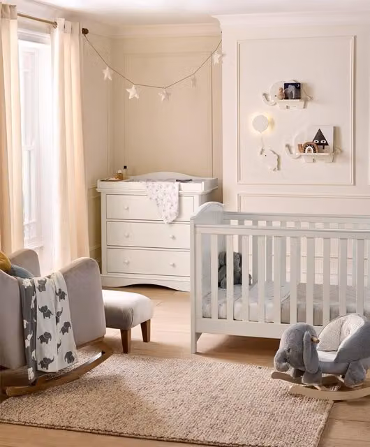 Mamas & Papas Flyn 2 Piece Cotbed and Dresser Changer Set in White