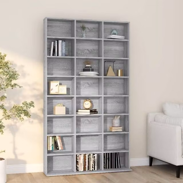 Berkfield Home CD Cabinet in Grey Sonoma, W/D/H: 102 x 23 x 177.5 cm