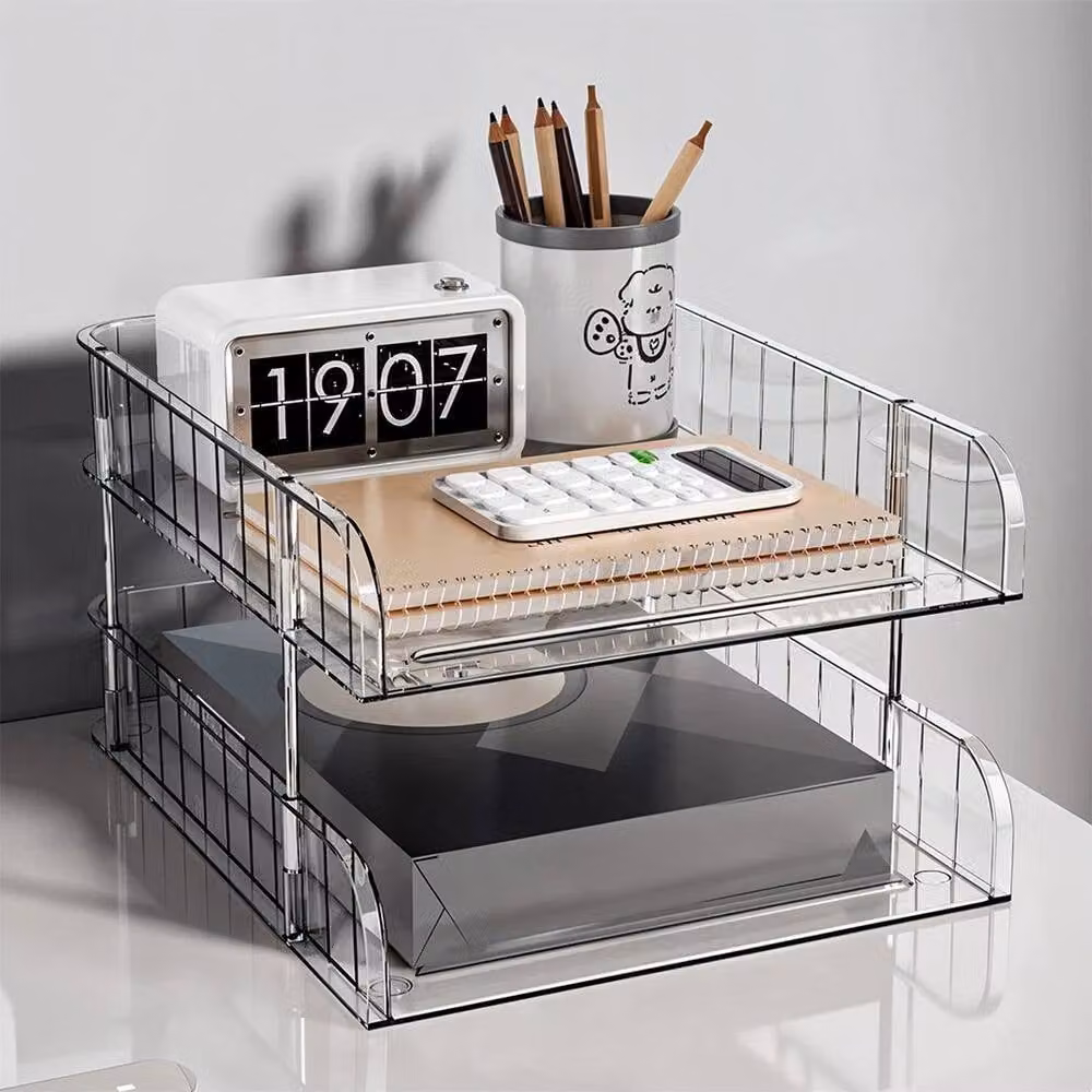 PAWNORA 2 Tier Letter Tray Holder in Clear Plastic, W/D/H: 35.4 x 25.7 x 17.2 cm – 2