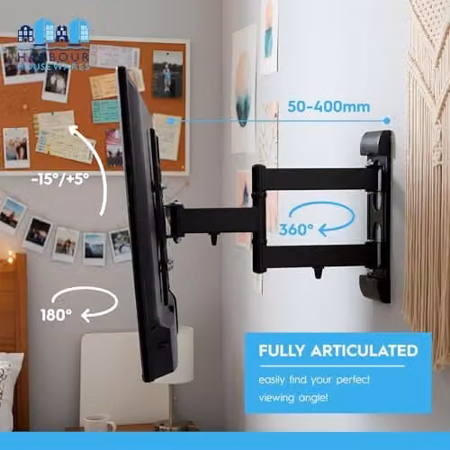 Harbour Housewares Articulating TV Wall Bracket for 25-60 inch Screens, Tilt, Swivel and Rotate, VESA 75x75-400x400, Supports up to 40kg, Black Steel – 4